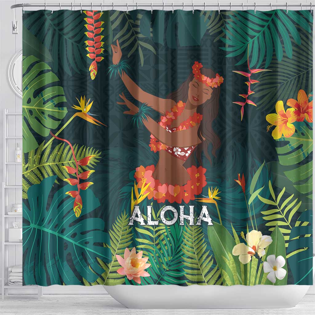 Hawaii Hula Girl Vintage Shower Curtain Tropical Forest