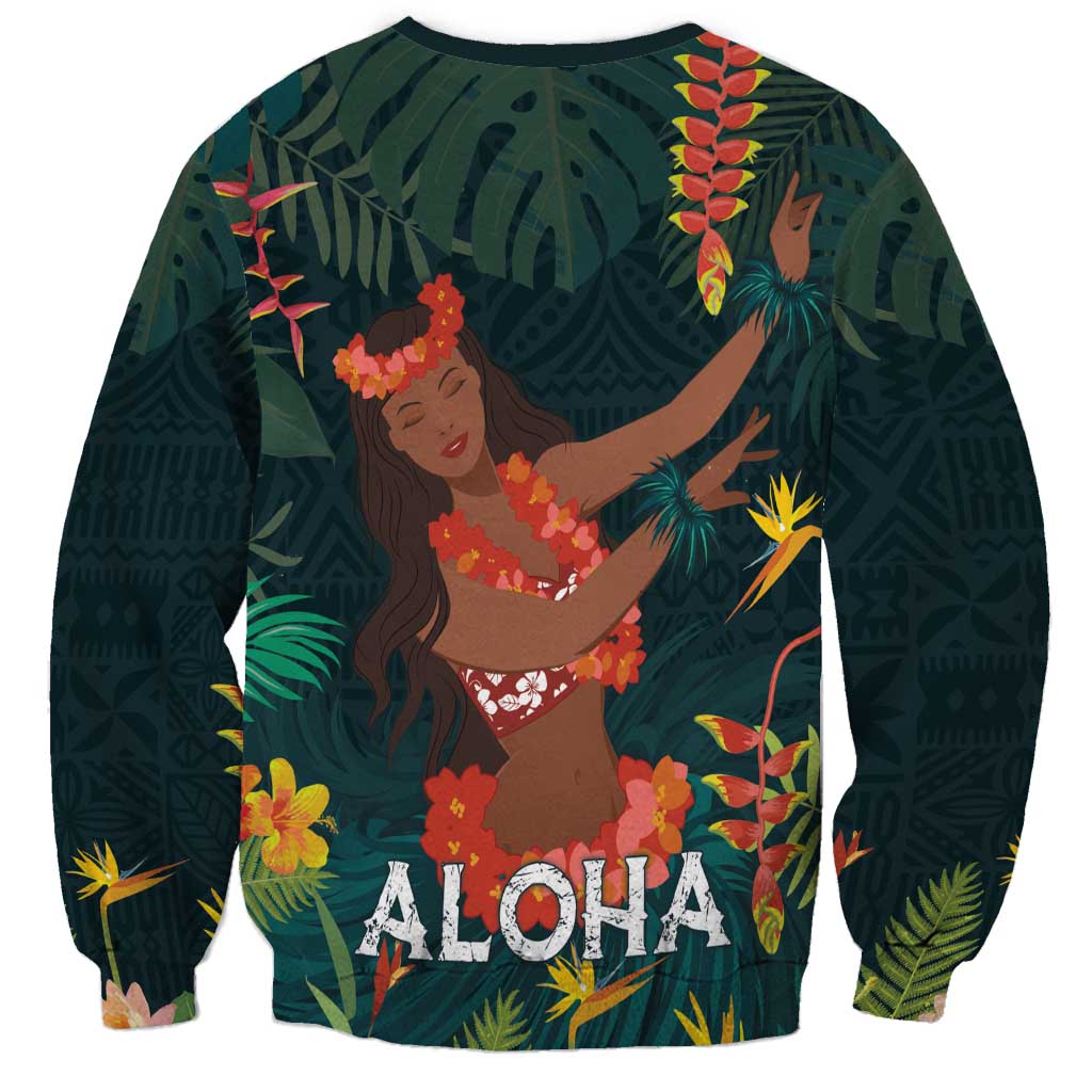 Hawaii Hula Girl Vintage Sweatshirt Tropical Forest