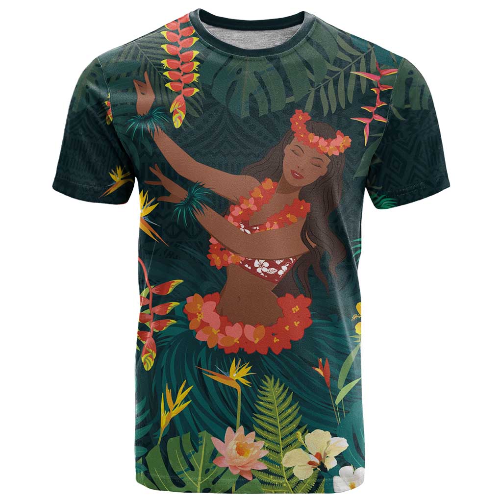 Hawaii Hula Girl Vintage T Shirt Tropical Forest LT7 Colorful - Polynesian Pride
