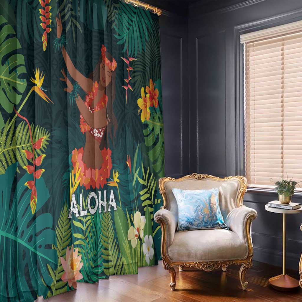 Hawaii Hula Girl Vintage Window Curtain Tropical Forest