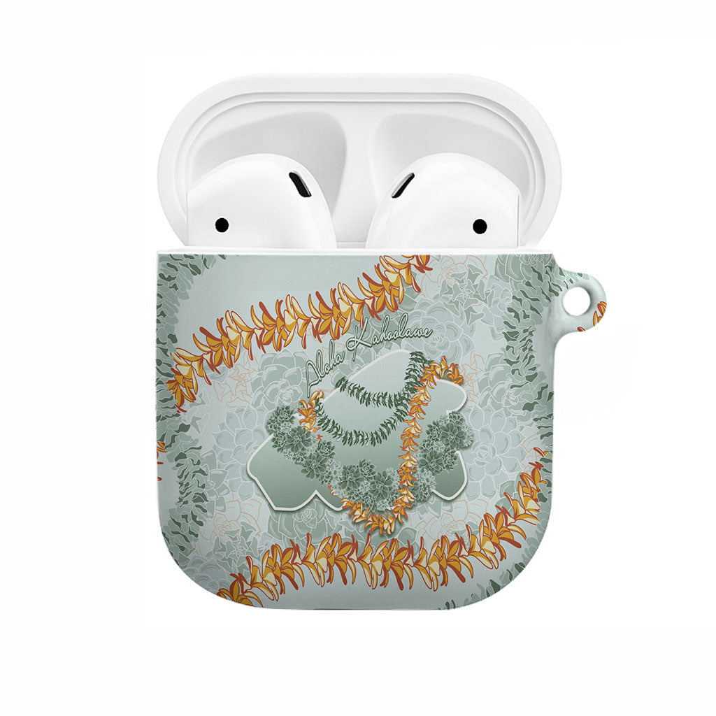 Hawaii Kaho'olawe Island Flowers Lei AirPods Case Silver Hinahina Kū Kahakai LT7 Silver - Polynesian Pride