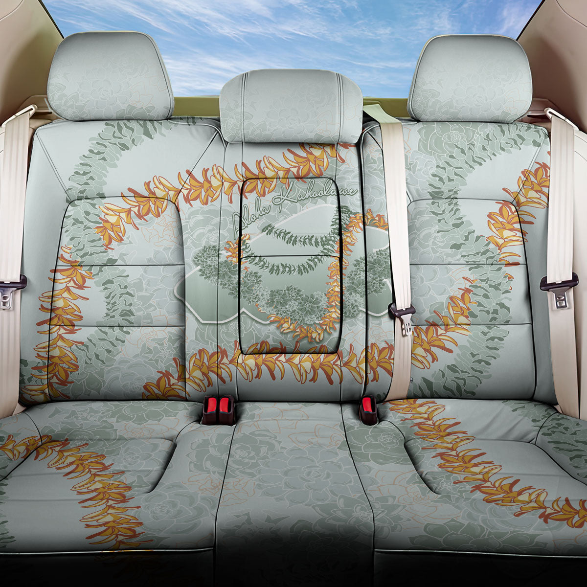 Hawaii Kaho'olawe Island Flowers Lei Back Car Seat Cover Silver Hinahina Kū Kahakai LT7 One Size Silver - Polynesian Pride