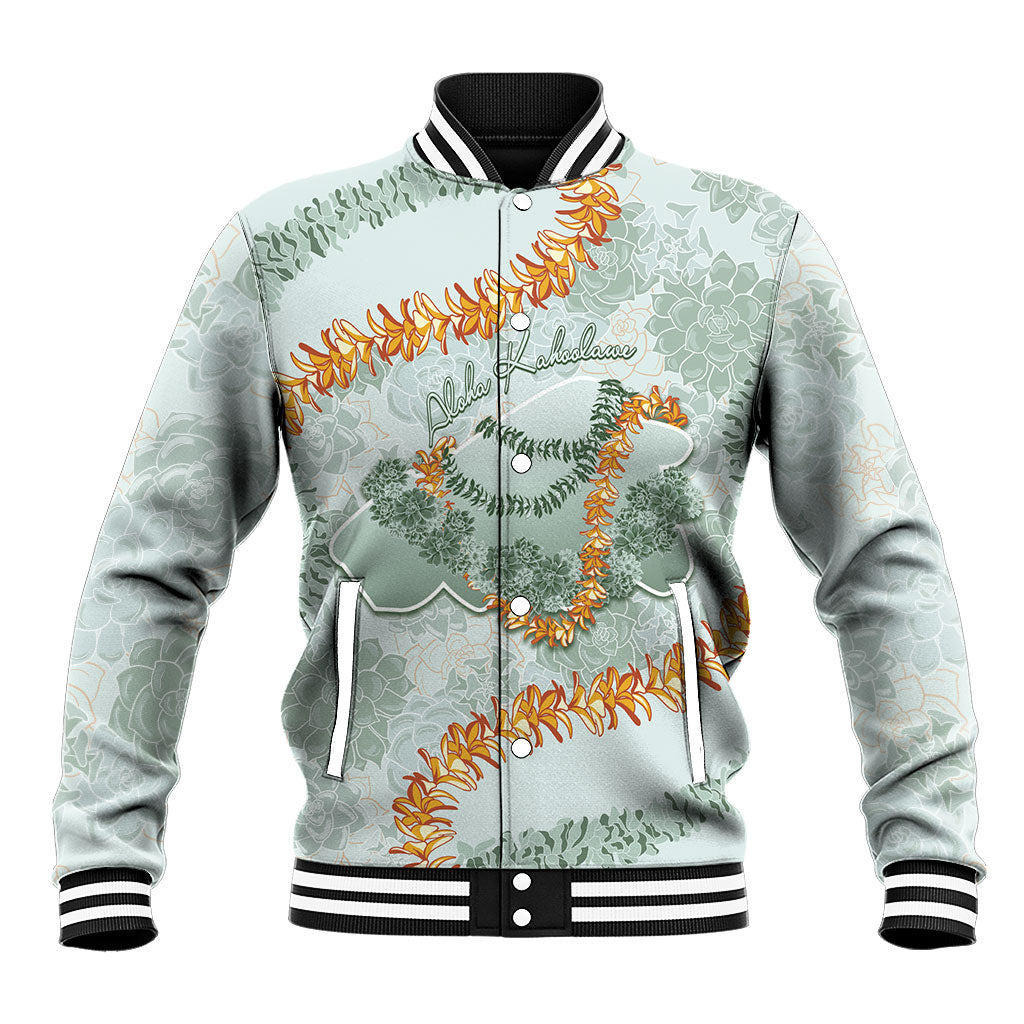 Hawaii Kaho'olawe Island Flowers Lei Baseball Jacket Silver Hinahina Kū Kahakai LT7 Unisex Silver - Polynesian Pride