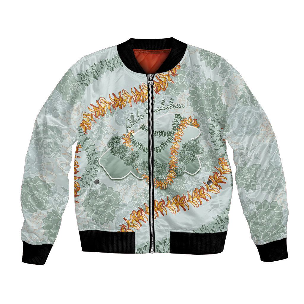 Hawaii Kaho'olawe Island Flowers Lei Bomber Jacket Silver Hinahina Kū Kahakai LT7 Unisex Silver - Polynesian Pride
