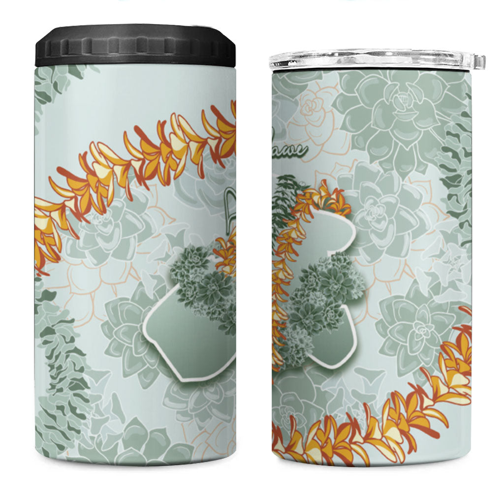 Hawaii Kaho'olawe Island Flowers Lei 4 in 1 Can Cooler Tumbler Silver Hinahina Kū Kahakai LT7 One Size: 16 oz Silver - Polynesian Pride