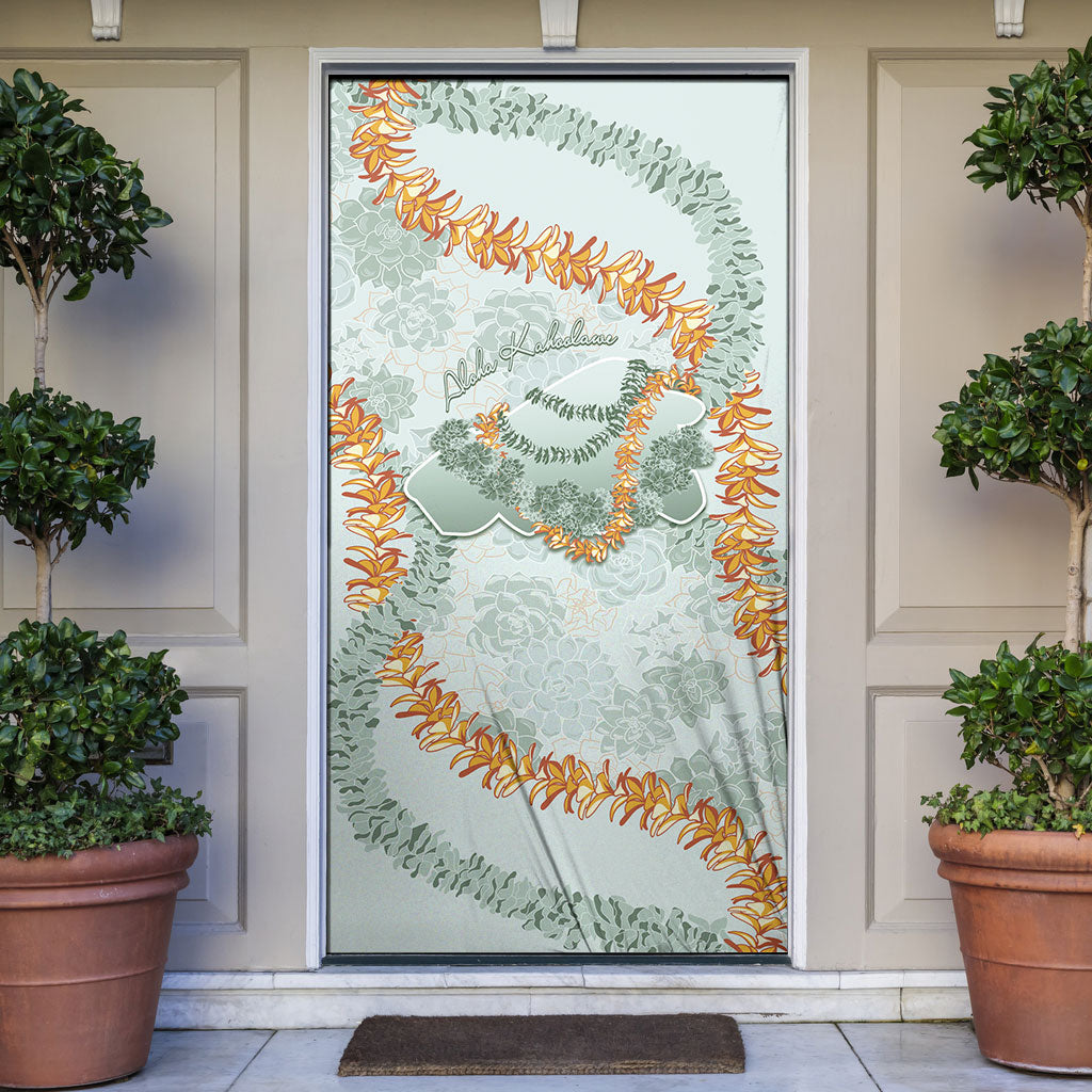 Hawaii Kaho'olawe Island Flowers Lei Door Cover Silver Hinahina Kū Kahakai LT7 Silver - Polynesian Pride