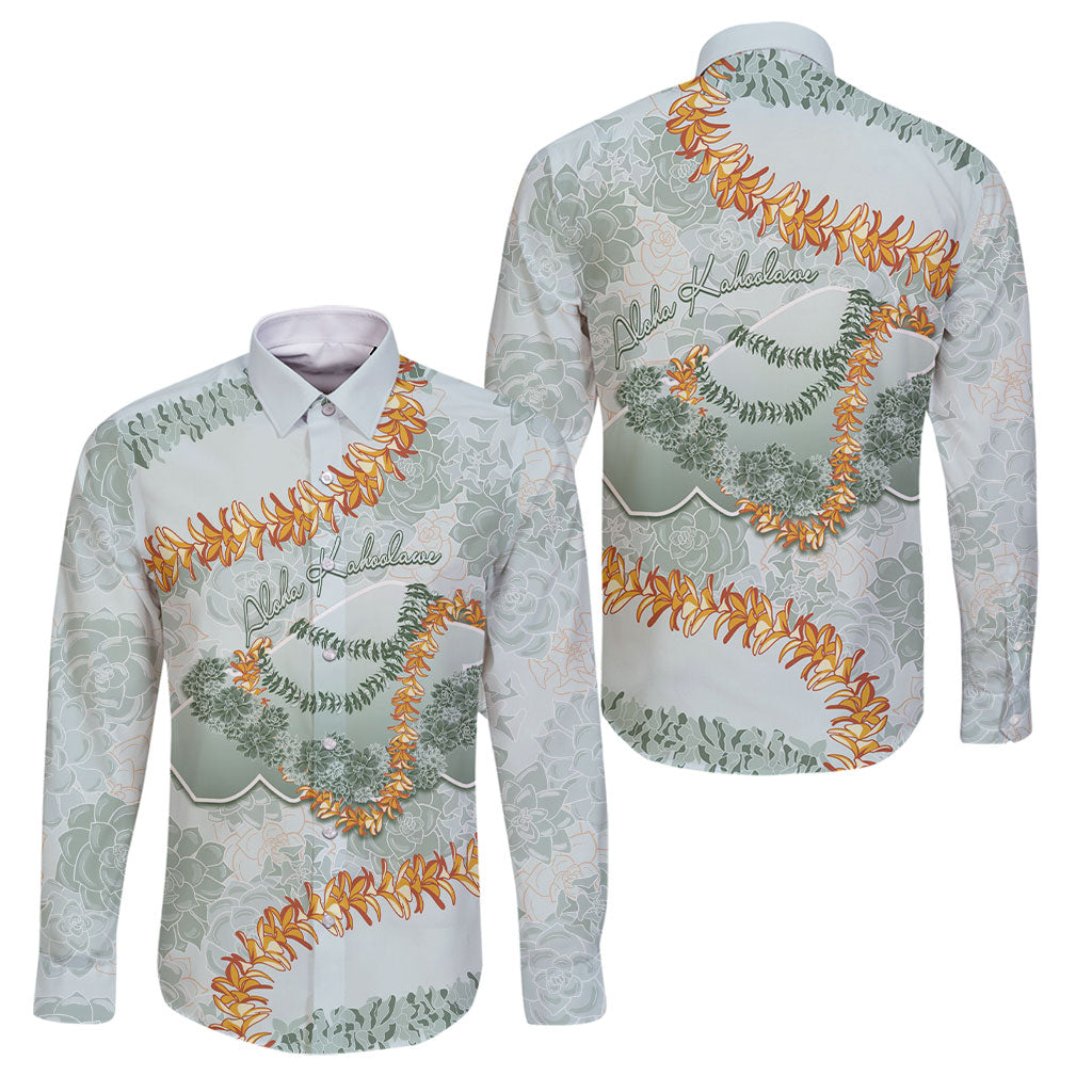 Hawaii Kaho'olawe Island Flowers Lei Family Matching Long Sleeve Bodycon Dress and Hawaiian Shirt Silver Hinahina Kū Kahakai