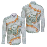 Hawaii Kaho'olawe Island Flowers Lei Family Matching Off The Shoulder Long Sleeve Dress and Hawaiian Shirt Silver Hinahina Kū Kahakai