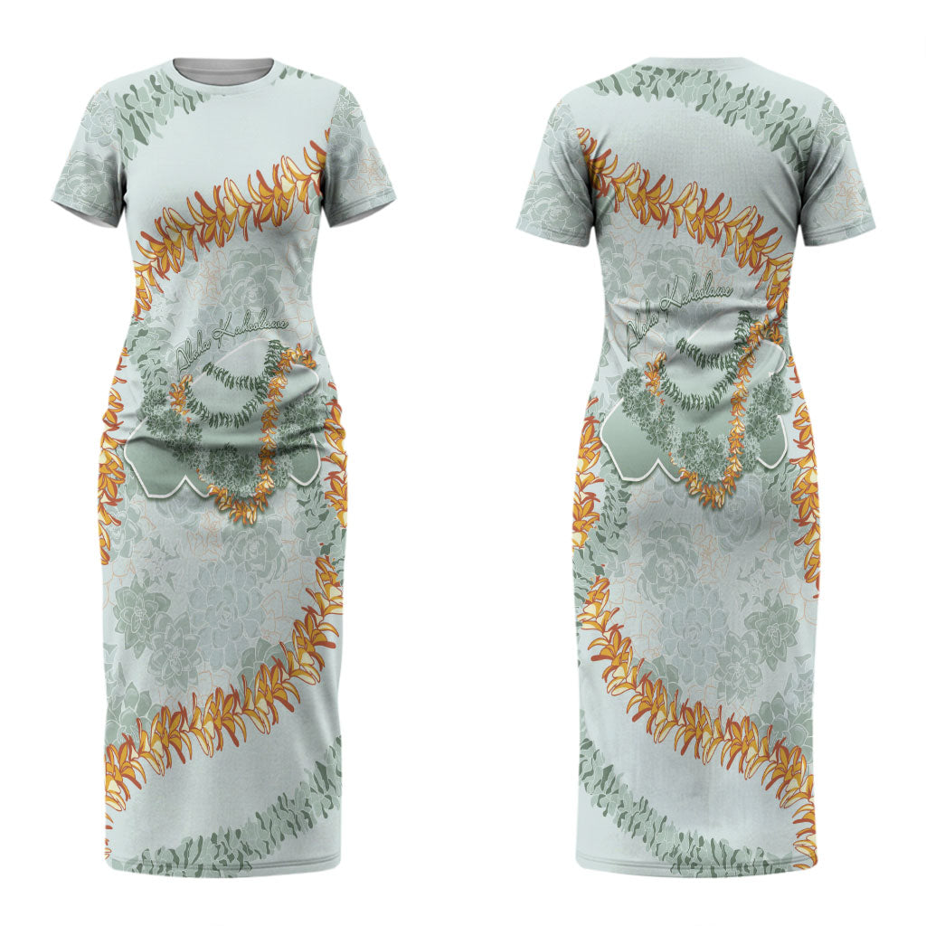 Hawaii Kaho'olawe Island Flowers Lei Family Matching Short Sleeve Bodycon Dress and Hawaiian Shirt Silver Hinahina Kū Kahakai