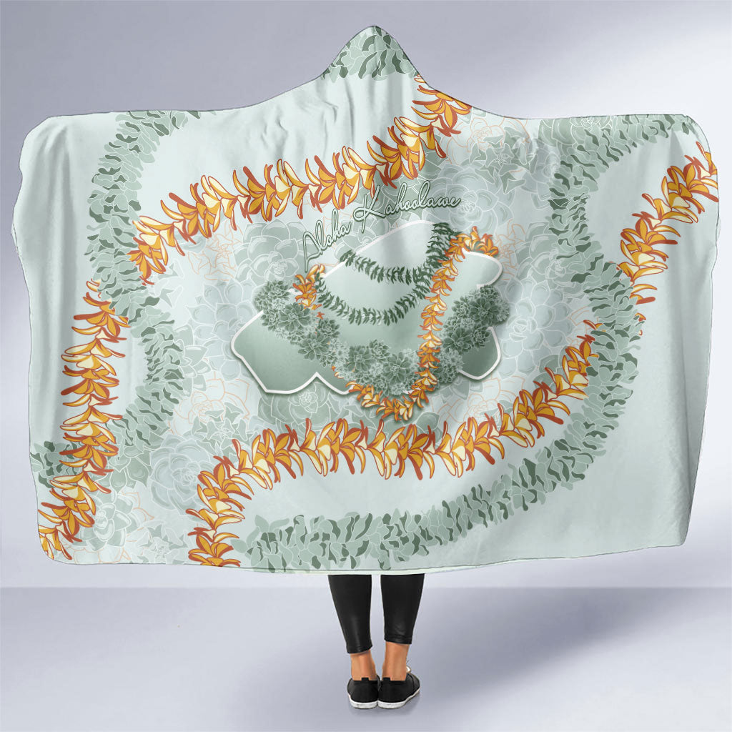 Hawaii Kaho'olawe Island Flowers Lei Hooded Blanket Silver Hinahina Kū Kahakai LT7 One Size Silver - Polynesian Pride