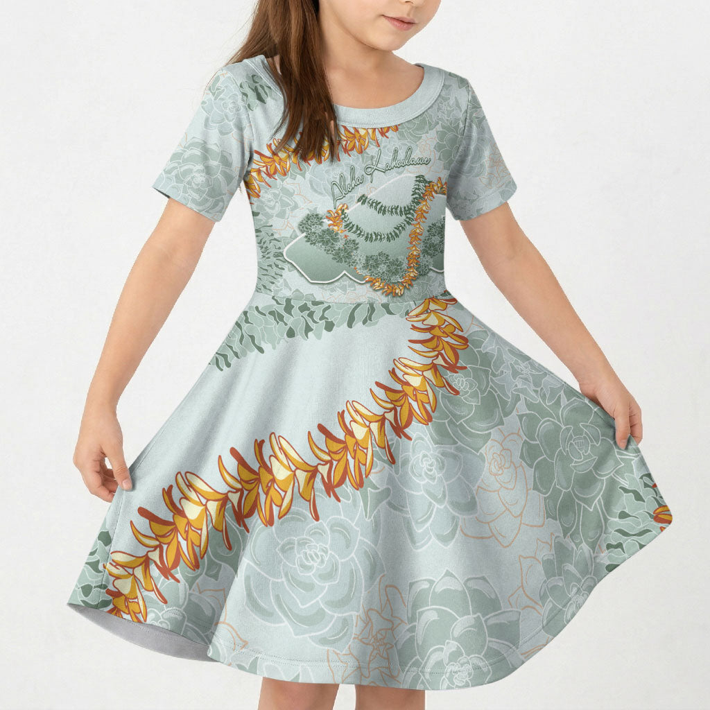 Hawaii Kaho'olawe Island Flowers Lei Kid Short Sleeve Dress Silver Hinahina Kū Kahakai LT7 KID Silver - Polynesian Pride