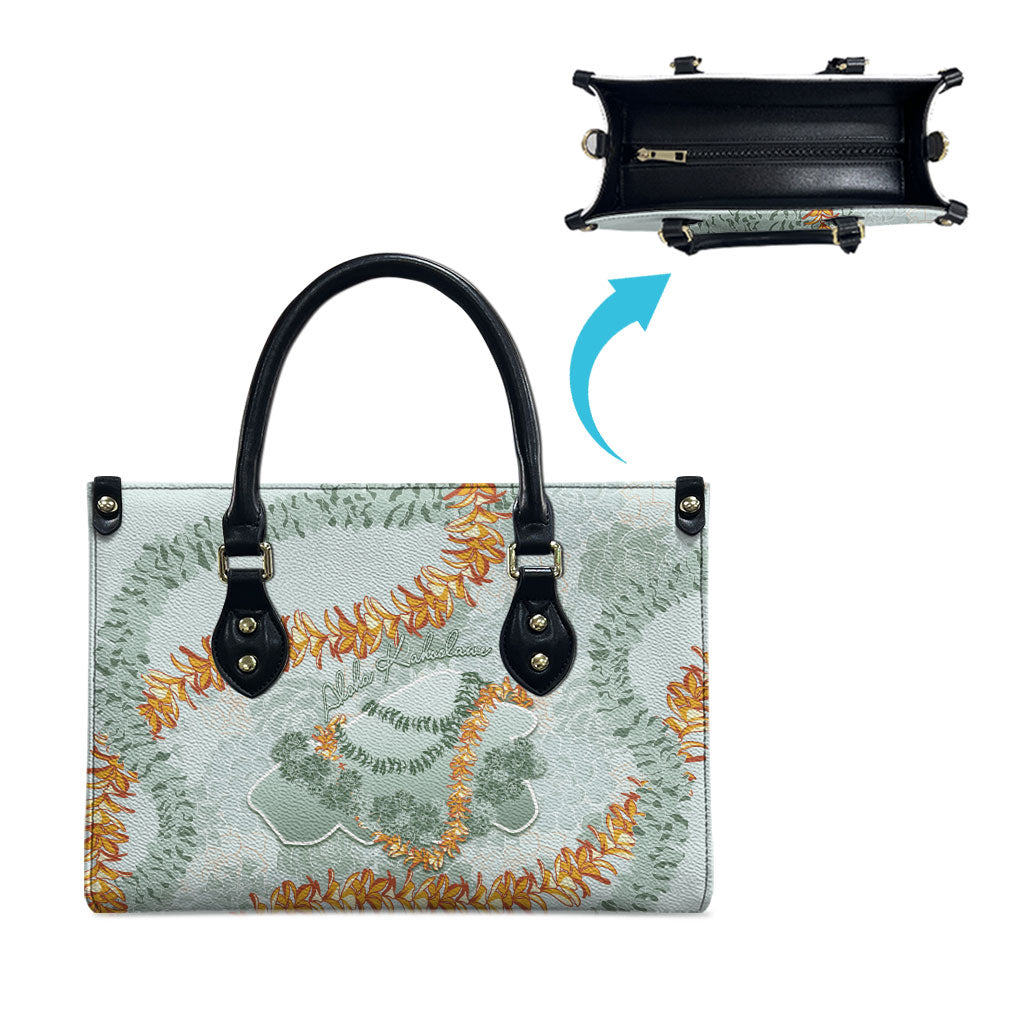 Hawaii Kaho'olawe Island Flowers Lei Leather Bag Silver Hinahina Kū Kahakai