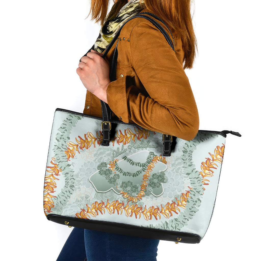 Hawaii Kaho'olawe Island Flowers Lei Leather Tote Bag Silver Hinahina Kū Kahakai LT7 Silver - Polynesian Pride