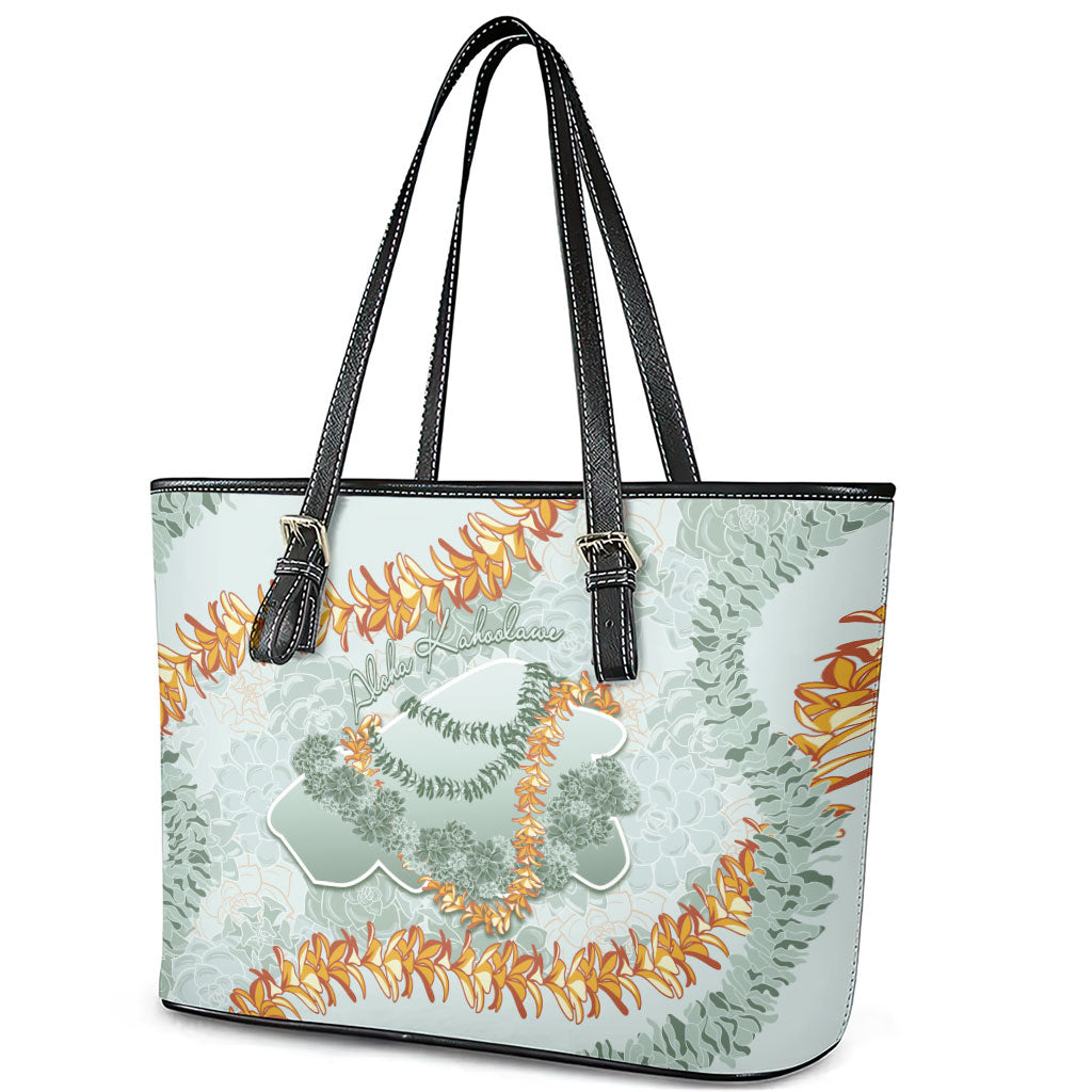 Hawaii Kaho'olawe Island Flowers Lei Leather Tote Bag Silver Hinahina Kū Kahakai