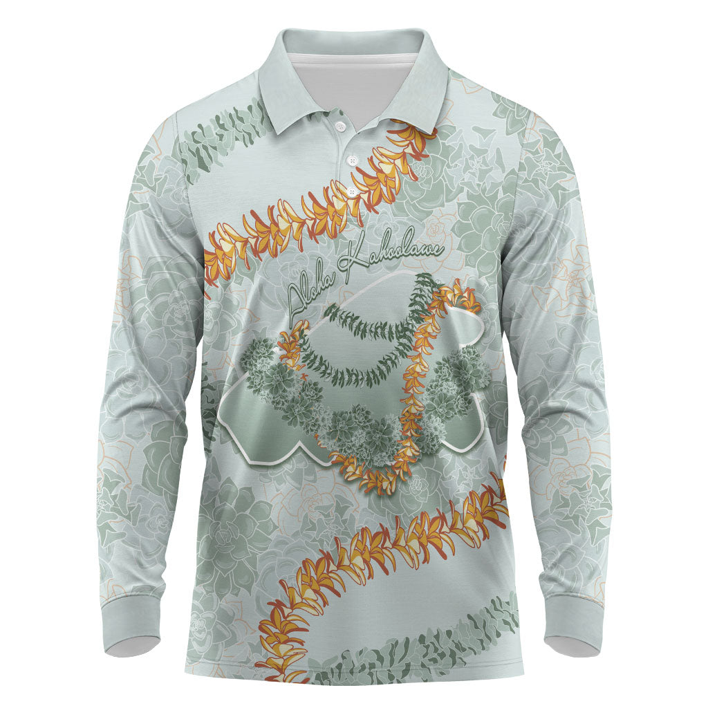 Hawaii Kaho'olawe Island Flowers Lei Long Sleeve Polo Shirt Silver Hinahina Kū Kahakai LT7 Silver - Polynesian Pride