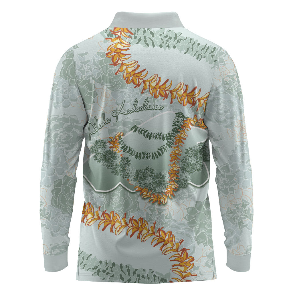 Hawaii Kaho'olawe Island Flowers Lei Long Sleeve Polo Shirt Silver Hinahina Kū Kahakai