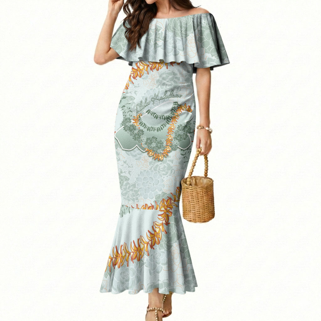 Hawaii Kaho'olawe Island Flowers Lei Mermaid Dress Silver Hinahina Kū Kahakai LT7 Women Silver - Polynesian Pride