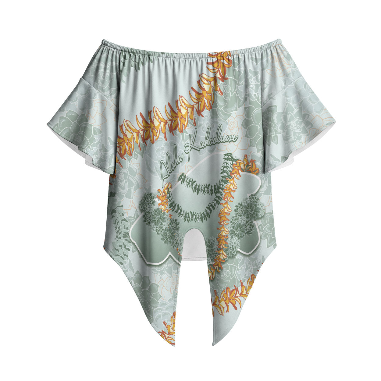 Hawaii Kaho'olawe Island Flowers Lei Off Shoulder Wrap Waist Top Silver Hinahina Kū Kahakai LT7 Silver - Polynesian Pride