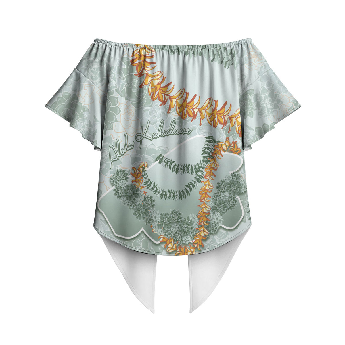 Hawaii Kaho'olawe Island Flowers Lei Off Shoulder Wrap Waist Top Silver Hinahina Kū Kahakai LT7 - Polynesian Pride