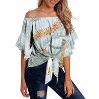 Hawaii Kaho'olawe Island Flowers Lei Off Shoulder Wrap Waist Top Silver Hinahina Kū Kahakai LT7 - Polynesian Pride