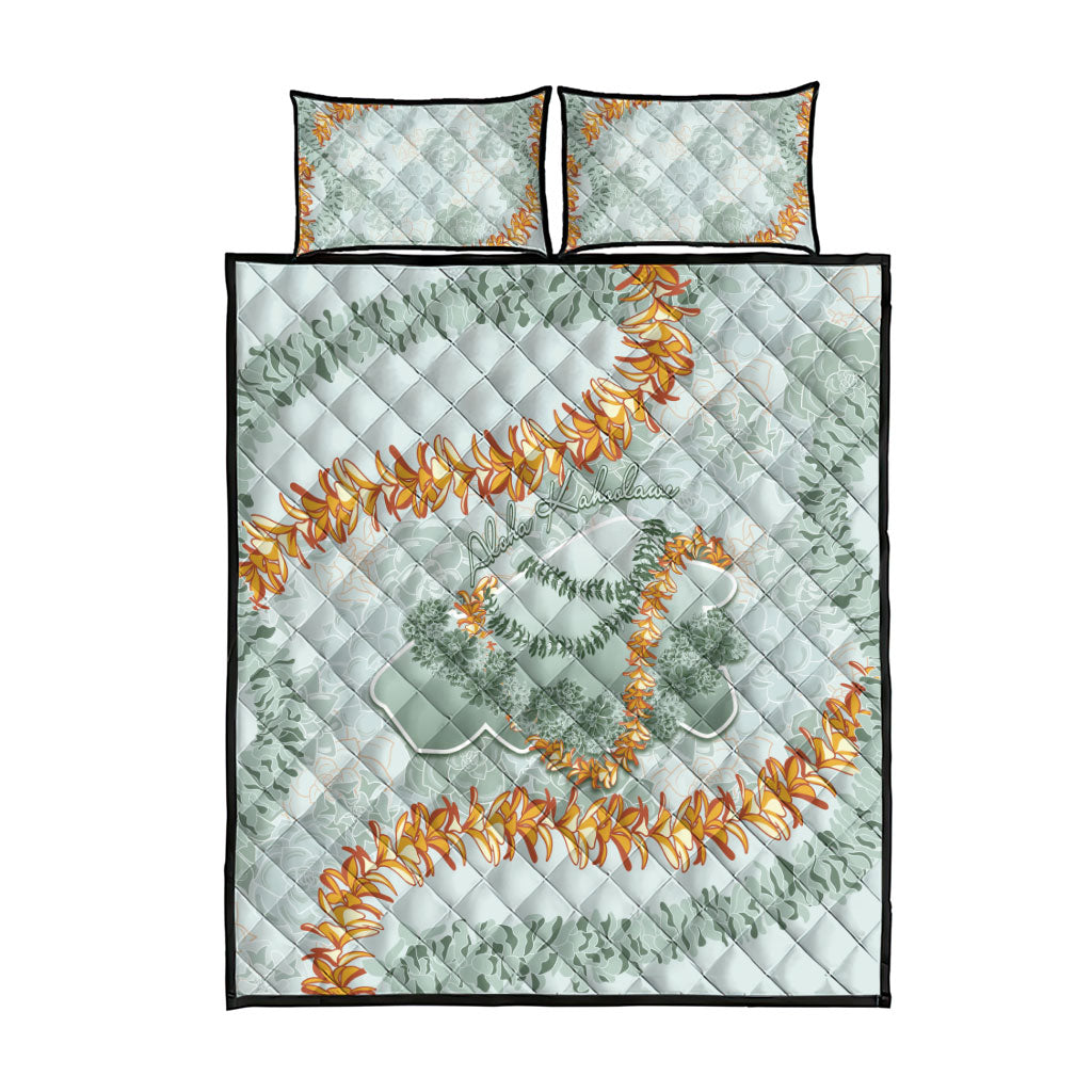 Hawaii Kaho'olawe Island Flowers Lei Quilt Bed Set Silver Hinahina Kū Kahakai