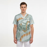 Hawaii Kaho'olawe Island Flowers Lei Scrub Top Silver Hinahina Kū Kahakai