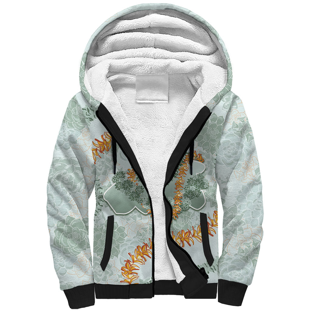 Hawaii Kaho'olawe Island Flowers Lei Sherpa Hoodie Silver Hinahina Kū Kahakai LT7 Unisex Silver - Polynesian Pride