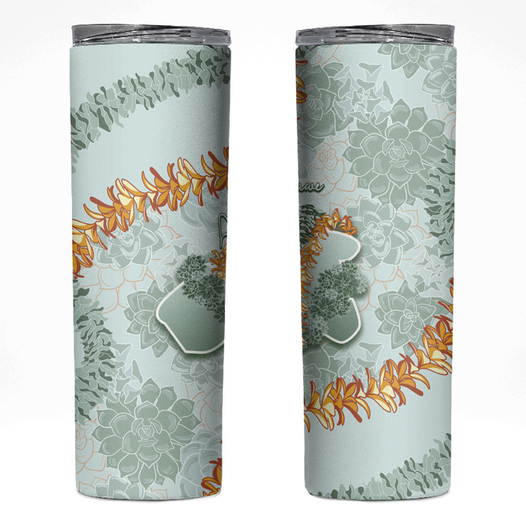 Hawaii Kaho'olawe Island Flowers Lei Skinny Tumbler Silver Hinahina Kū Kahakai LT7 Silver - Polynesian Pride