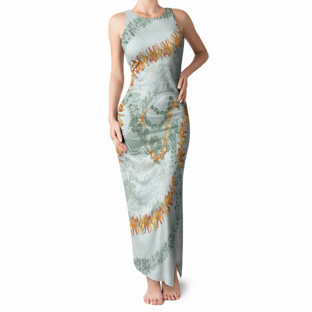 Hawaii Kaho'olawe Island Flowers Lei Tank Maxi Dress Silver Hinahina Kū Kahakai LT7 Women Silver - Polynesian Pride
