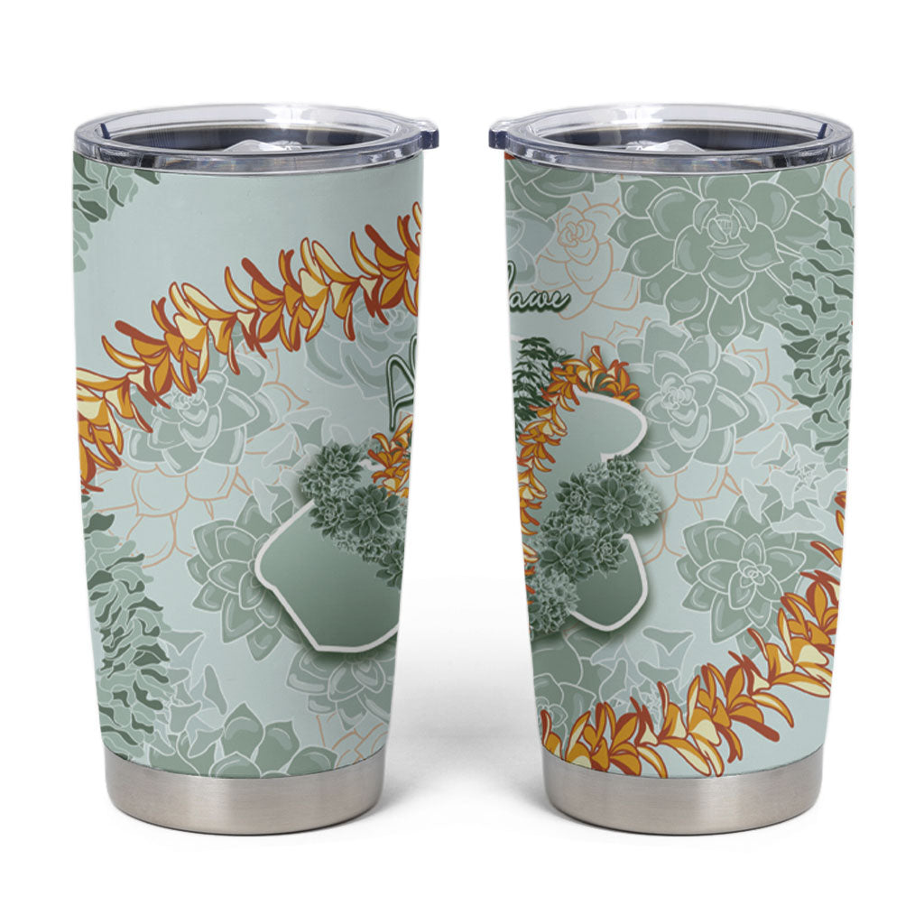 Hawaii Kaho'olawe Island Flowers Lei Tumbler Cup Silver Hinahina Kū Kahakai LT7 Silver - Polynesian Pride