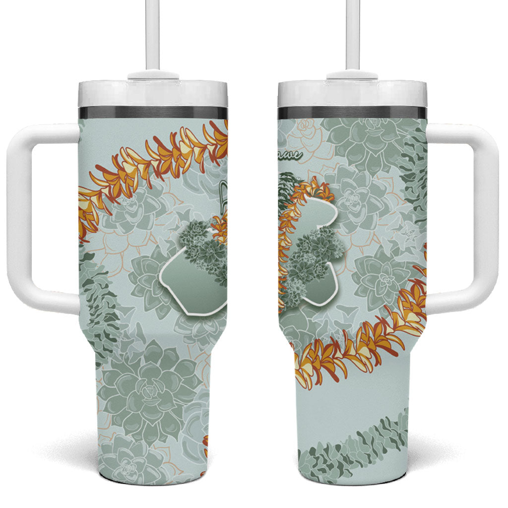 Hawaii Kaho'olawe Island Flowers Lei Tumbler With Handle Silver Hinahina Kū Kahakai LT7 One Size: 40 oz Silver - Polynesian Pride