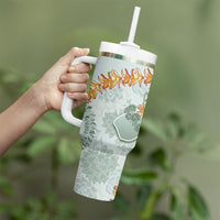 Hawaii Kaho'olawe Island Flowers Lei Tumbler With Handle Silver Hinahina Kū Kahakai
