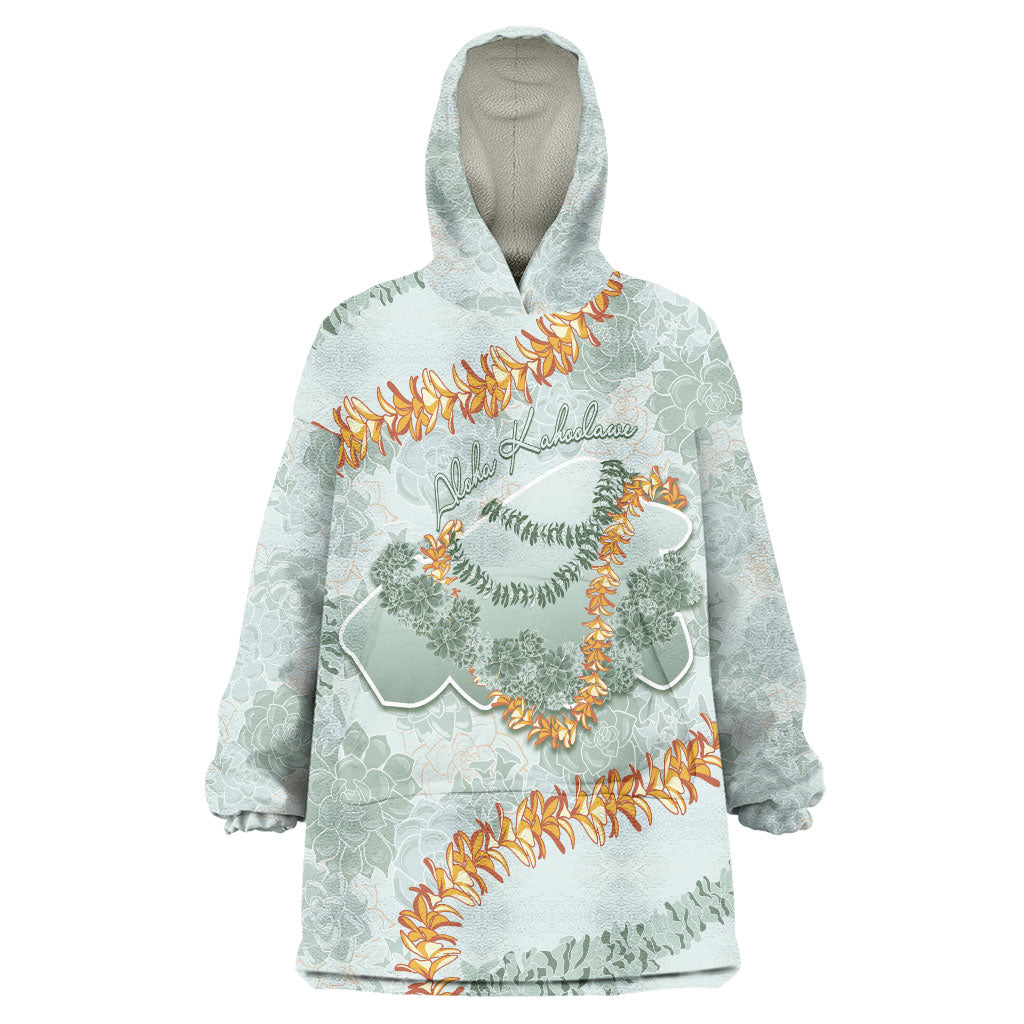 Hawaii Kaho'olawe Island Flowers Lei Wearable Blanket Hoodie Silver Hinahina Kū Kahakai LT7 One Size Silver - Polynesian Pride
