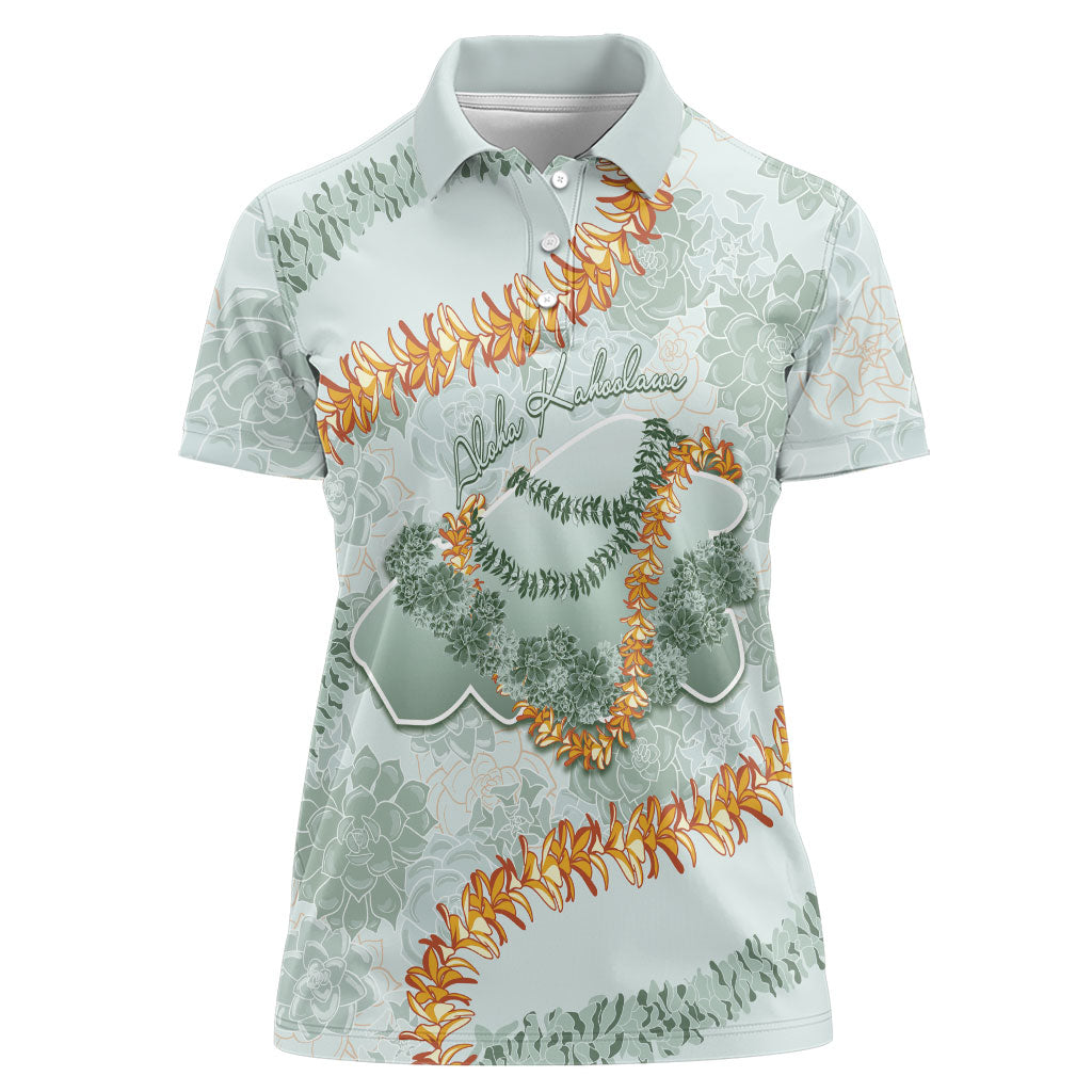 Hawaii Kaho'olawe Island Flowers Lei Women Polo Shirt Silver Hinahina Kū Kahakai LT7 Female Silver - Polynesian Pride