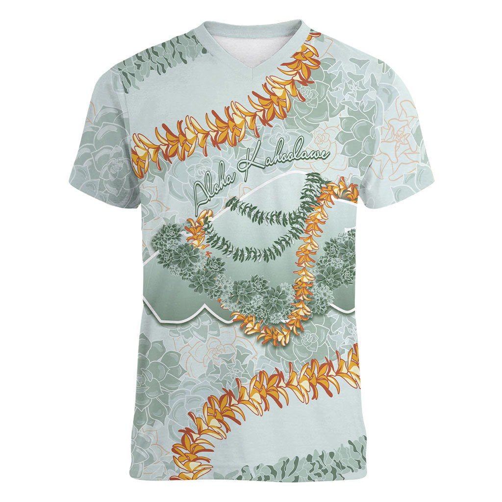 Hawaii Kaho'olawe Island Flowers Lei Women V-Neck T-Shirt Silver Hinahina Kū Kahakai LT7 Female Silver - Polynesian Pride
