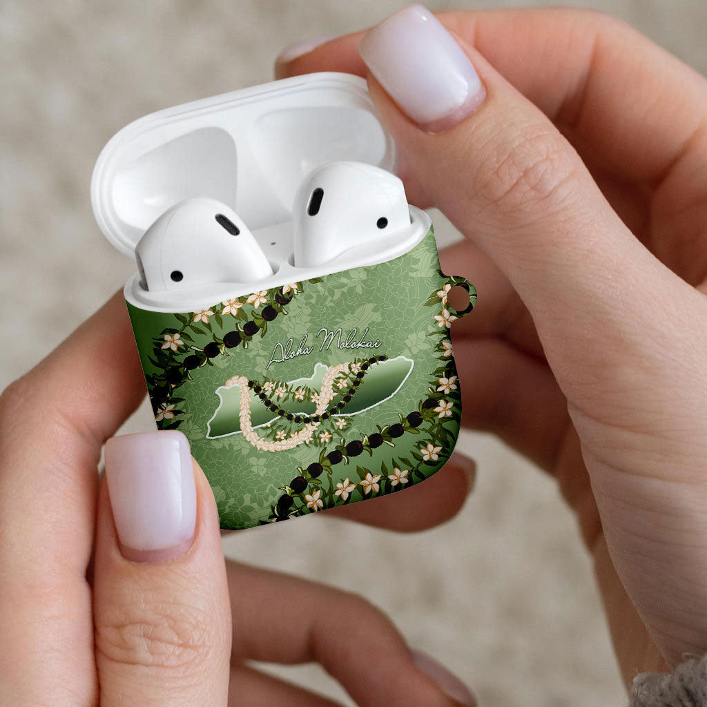 Hawaii Molokai Island Flowers Lei AirPods Case Kukui Nut Mossy Green