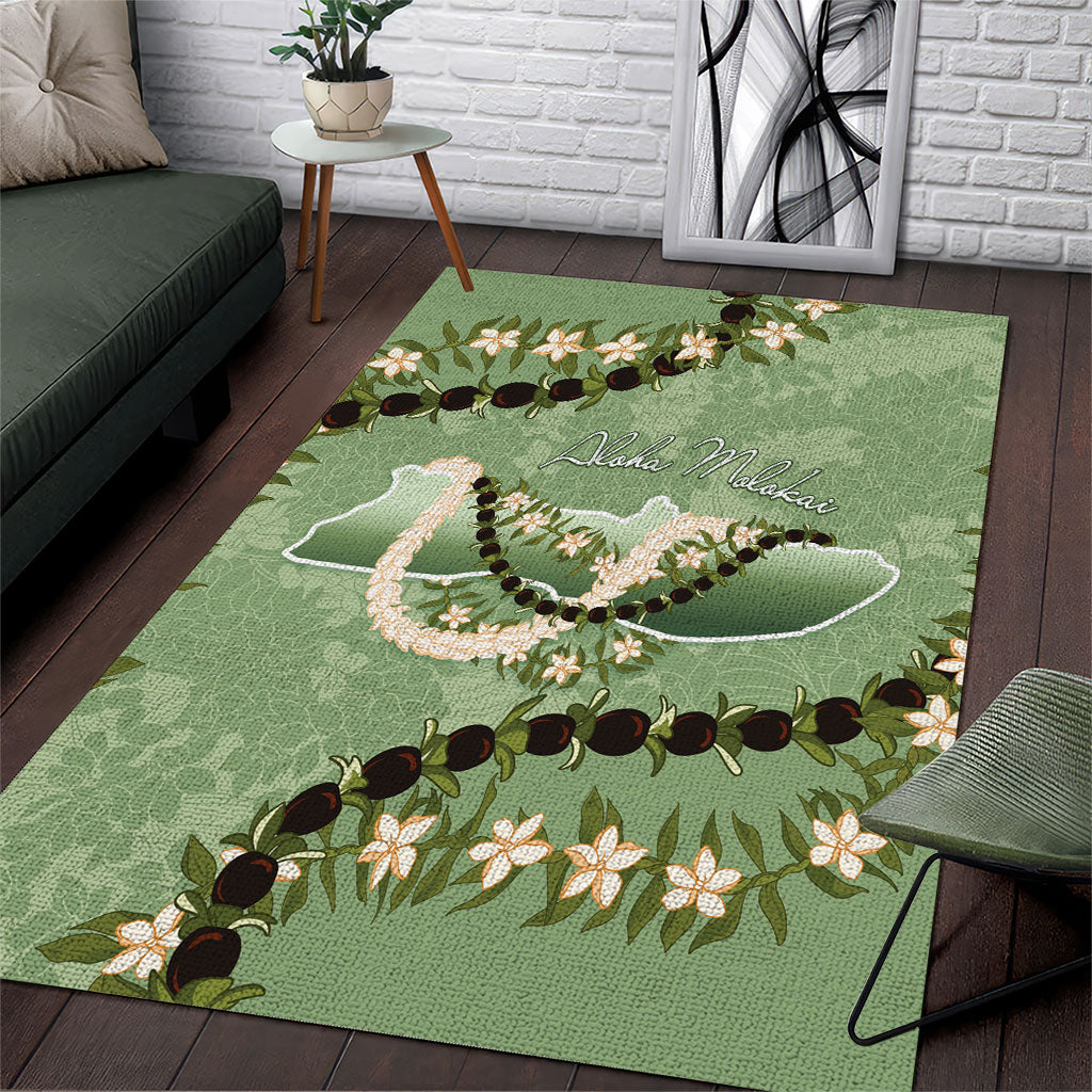 Hawaii Molokai Island Flowers Lei Area Rug Kukui Nut Mossy Green LT7 Moss Green - Polynesian Pride