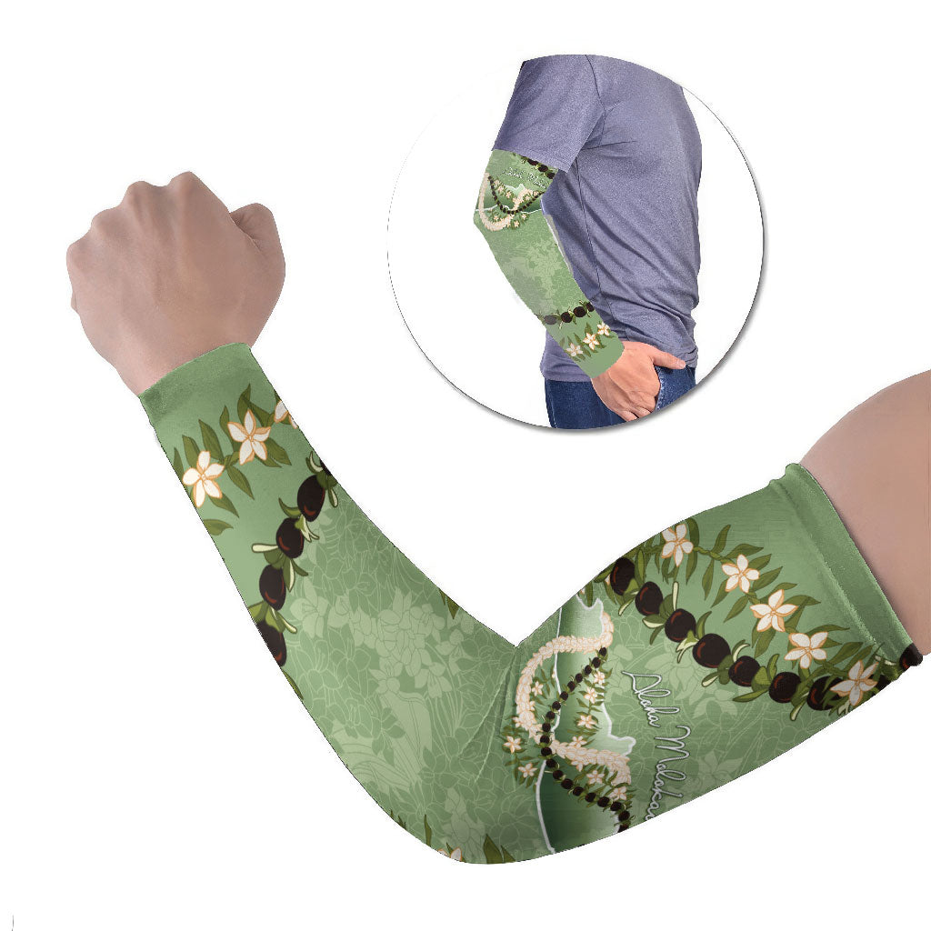 Hawaii Molokai Island Flowers Lei Arm Sleeves Kukui Nut Mossy Green LT7 Set of 2 Moss Green - Polynesian Pride