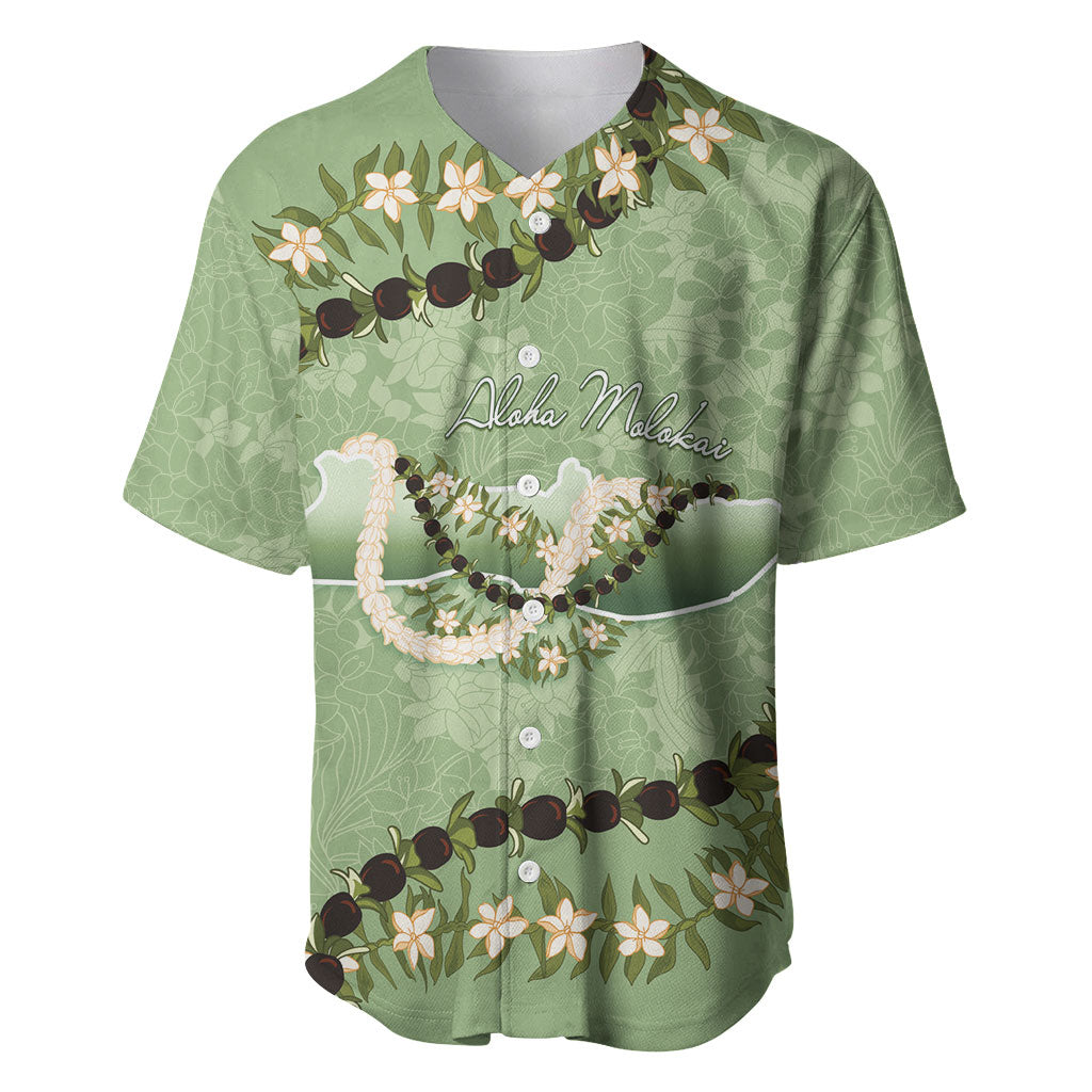 Hawaii Molokai Island Flowers Lei Baseball Jersey Kukui Nut Mossy Green