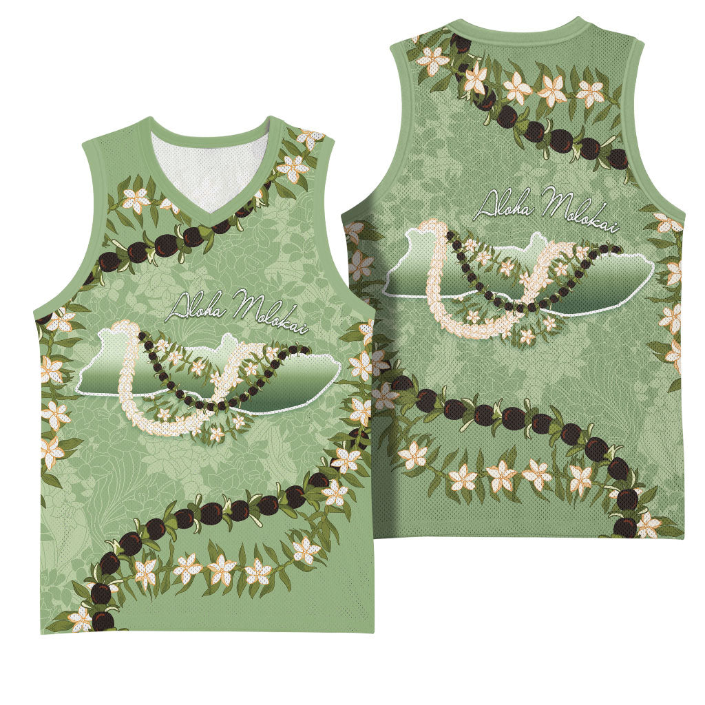 Hawaii Molokai Island Flowers Lei Basketball Jersey Kukui Nut Mossy Green