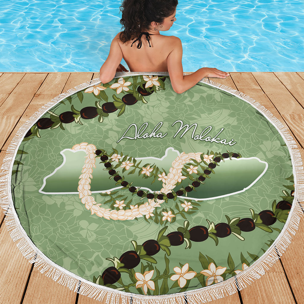 Hawaii Molokai Island Flowers Lei Beach Blanket Kukui Nut Mossy Green