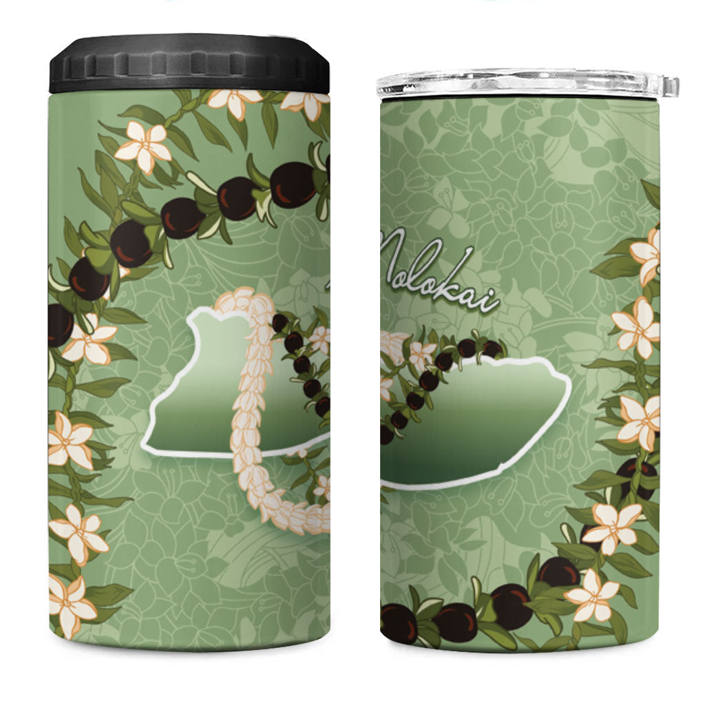 Hawaii Molokai Island Flowers Lei 4 in 1 Can Cooler Tumbler Kukui Nut Mossy Green LT7 One Size: 16 oz Moss Green - Polynesian Pride