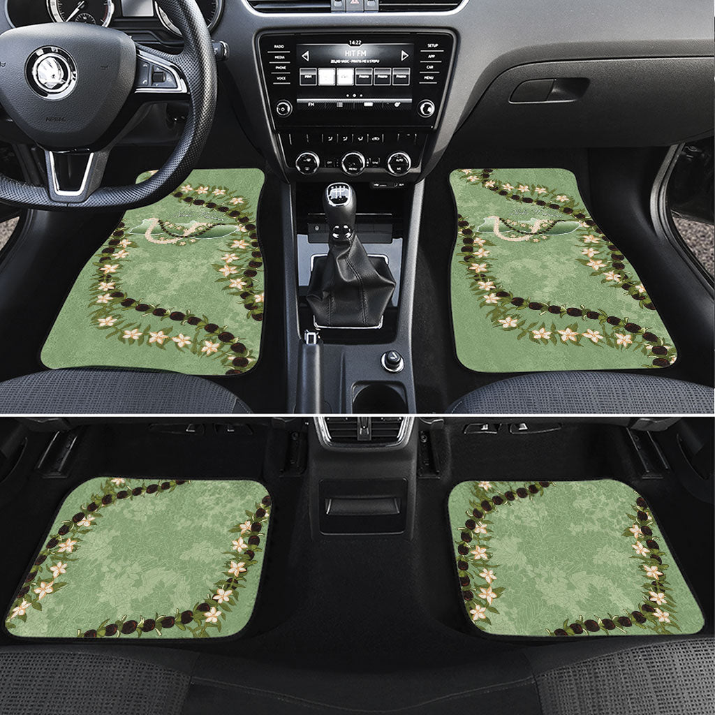 Hawaii Molokai Island Flowers Lei Car Mats Kukui Nut Mossy Green LT7 Set 4pcs Moss Green - Polynesian Pride