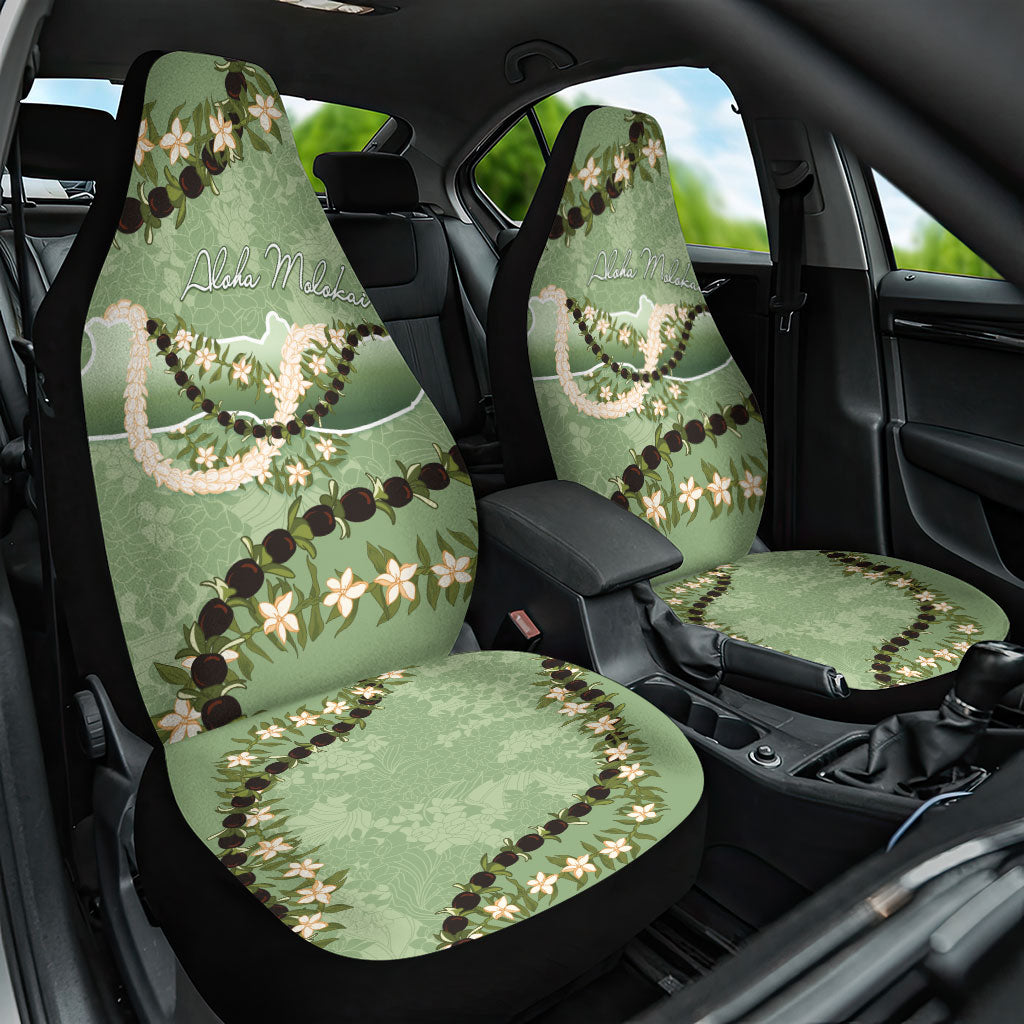 Hawaii Molokai Island Flowers Lei Car Seat Cover Kukui Nut Mossy Green LT7 One Size Moss Green - Polynesian Pride