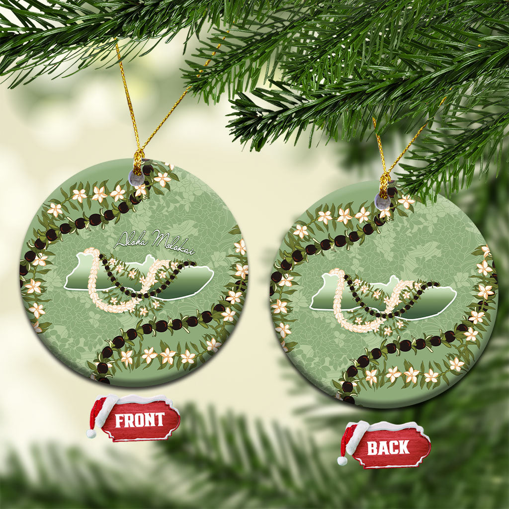 Hawaii Molokai Island Flowers Lei Ceramic Ornament Kukui Nut Mossy Green LT7 Circle Moss Green - Polynesian Pride