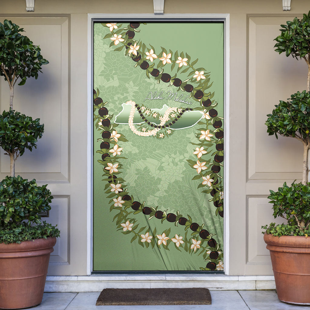 Hawaii Molokai Island Flowers Lei Door Cover Kukui Nut Mossy Green LT7 Moss Green - Polynesian Pride