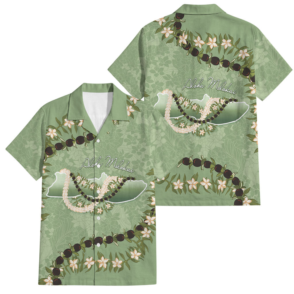 Hawaii Molokai Island Flowers Lei Family Matching Off The Shoulder Long Sleeve Dress and Hawaiian Shirt Kukui Nut Mossy Green