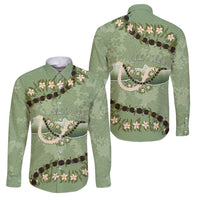 Hawaii Molokai Island Flowers Lei Family Matching Short Sleeve Bodycon Dress and Hawaiian Shirt Kukui Nut Mossy Green
