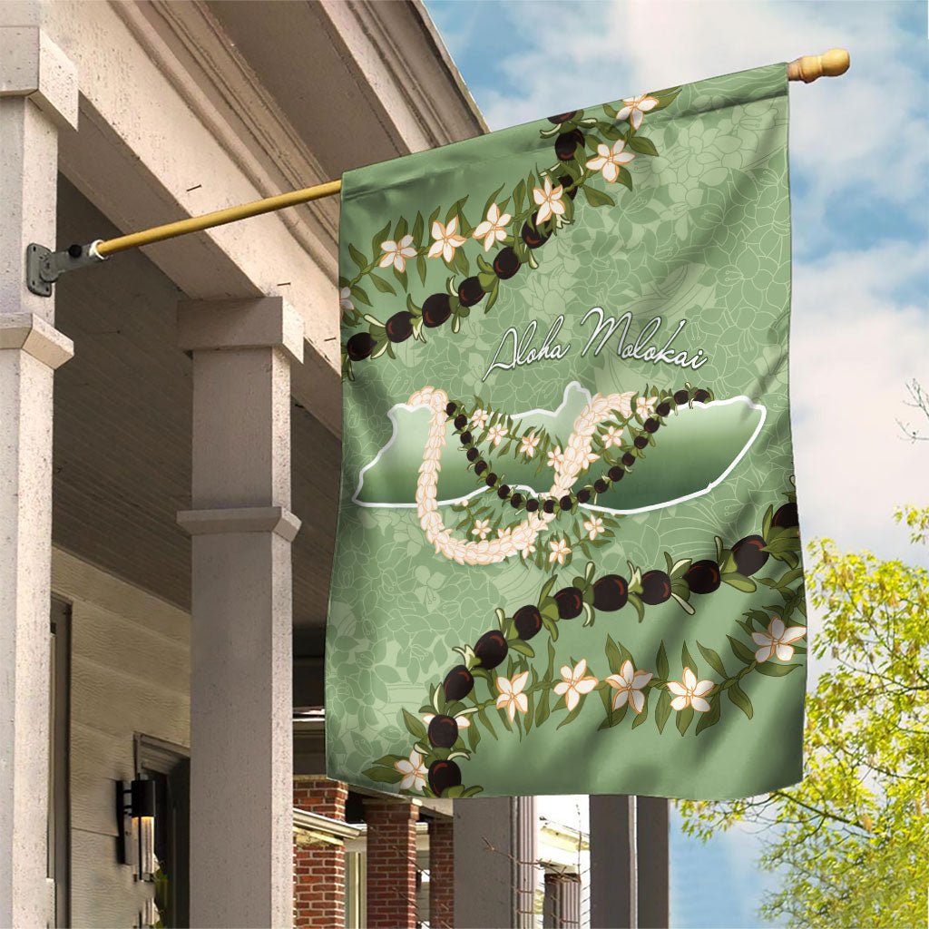 Hawaii Molokai Island Flowers Lei Garden Flag Kukui Nut Mossy Green LT7 House Flag Moss Green - Polynesian Pride