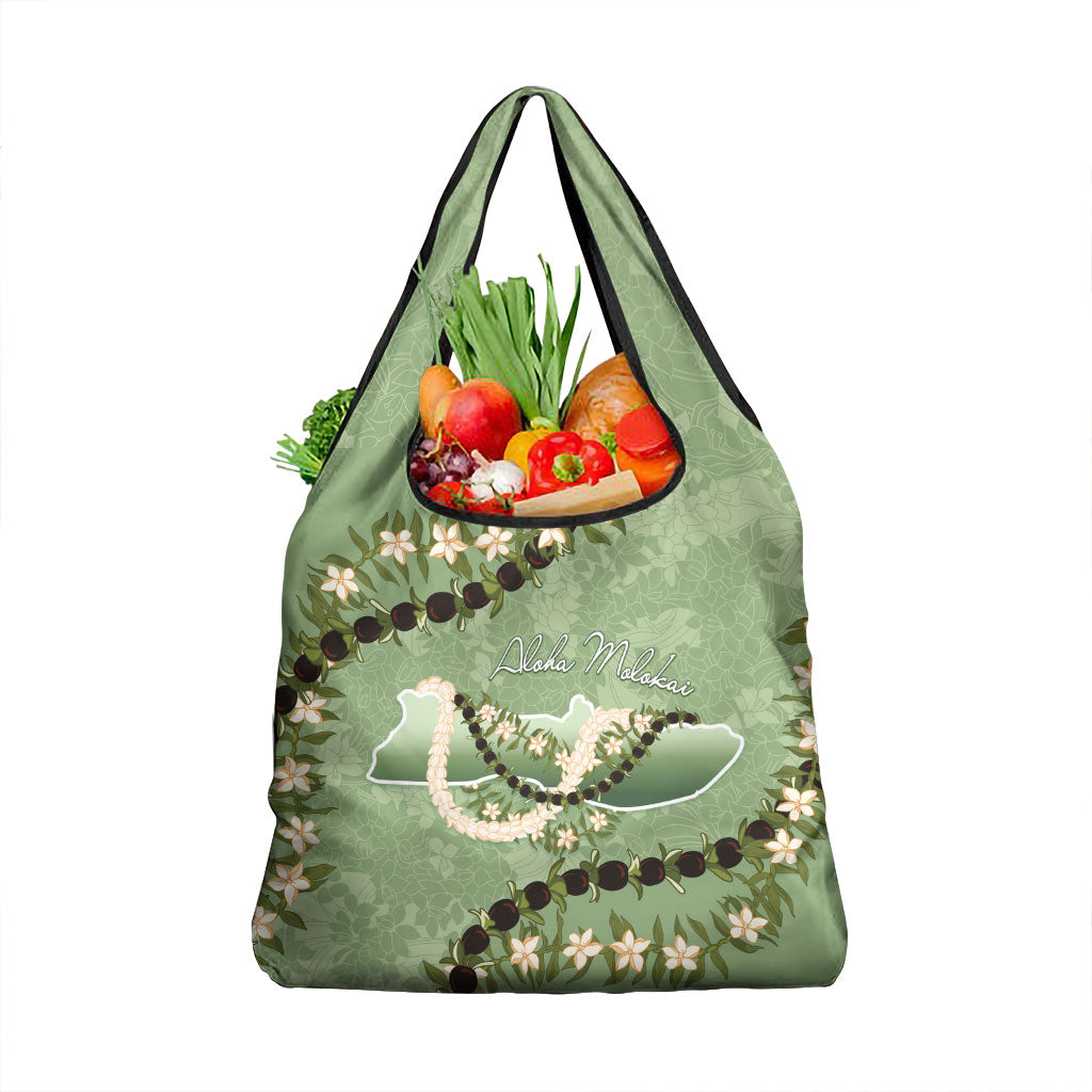 Hawaii Molokai Island Flowers Lei Grocery Bag Kukui Nut Mossy Green